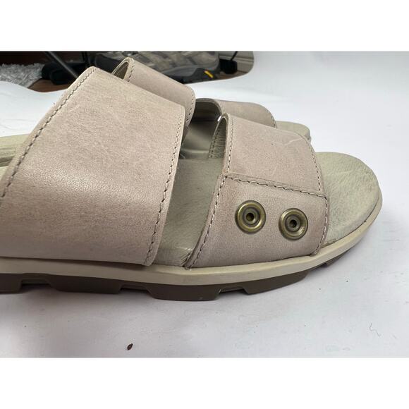 Sorel, NL2937-005 Torpeda Slide Leather Slides, Taupe, Slip-On Comfort Sandals - Picture 12 of 14